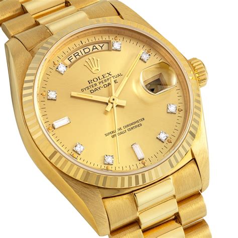 rolex day date gold dial leather strap|rolex day date 40 18 ct.